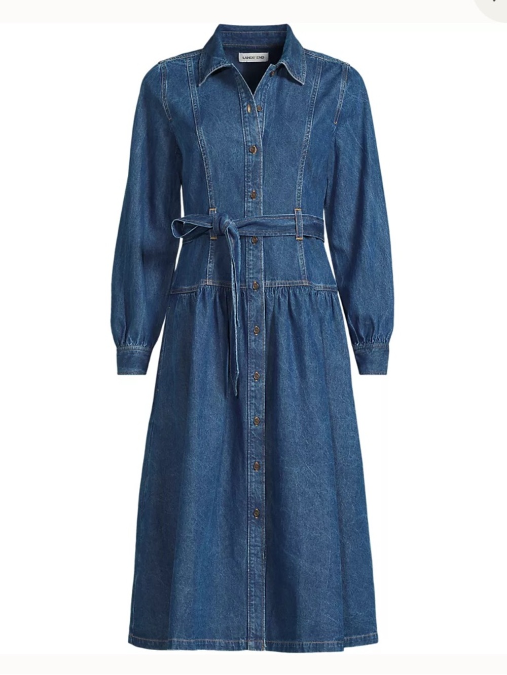 Lands' End Women's Petite Denim Button Front Midi Shirt Dress